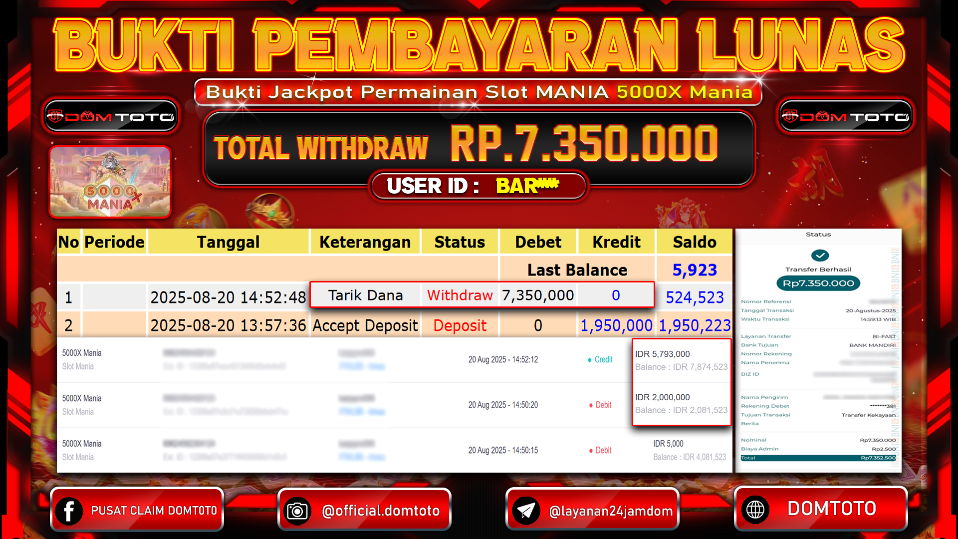 JACKPOT SLOT MANIA 5000X MANIA 20 AGUSTUS  2025